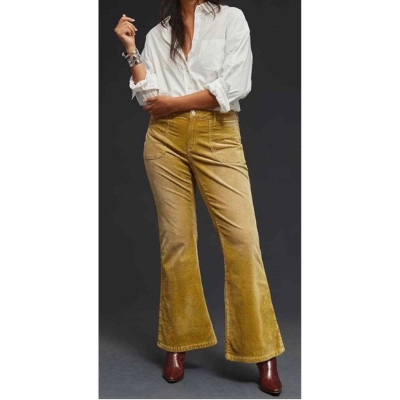 Pilcro and the Letterpress Pants - Anthropologie Pilcro High Rise Corduroy Flare Pants Mustard Yellow Gold W‎ 34
